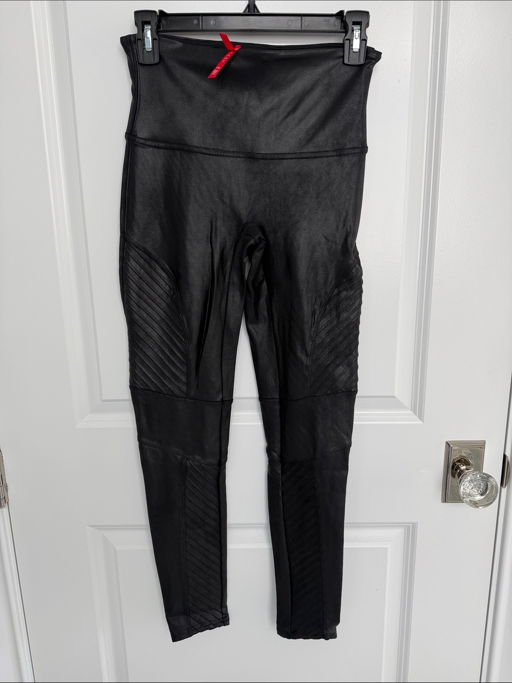 SPANX Black Faux Leather Moto-Detail Leggings